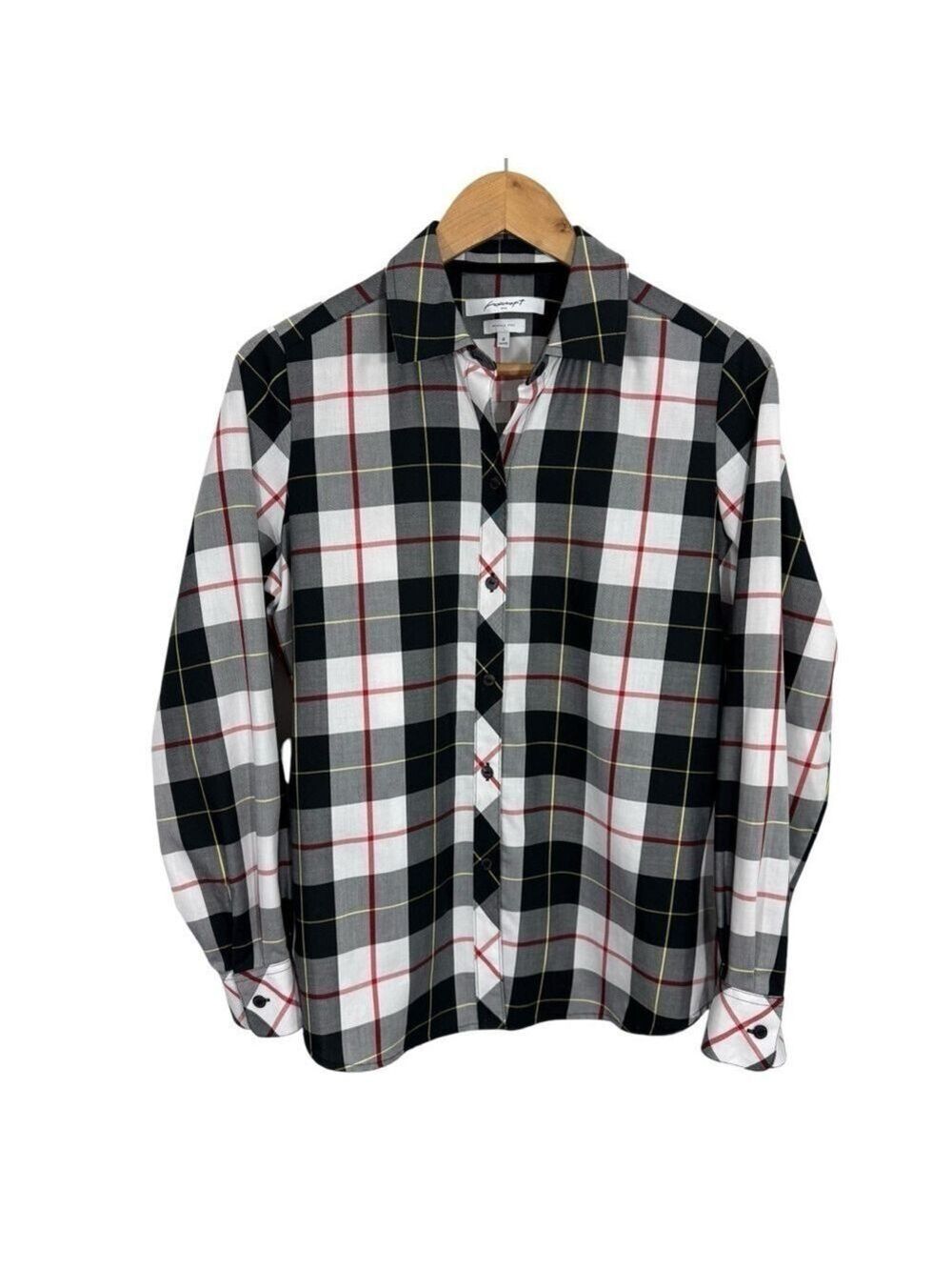 Foxcroft Wrinkle Free Blouse Sz 8 Shaped Tartan Plaid Check Button Up Shirt EUC